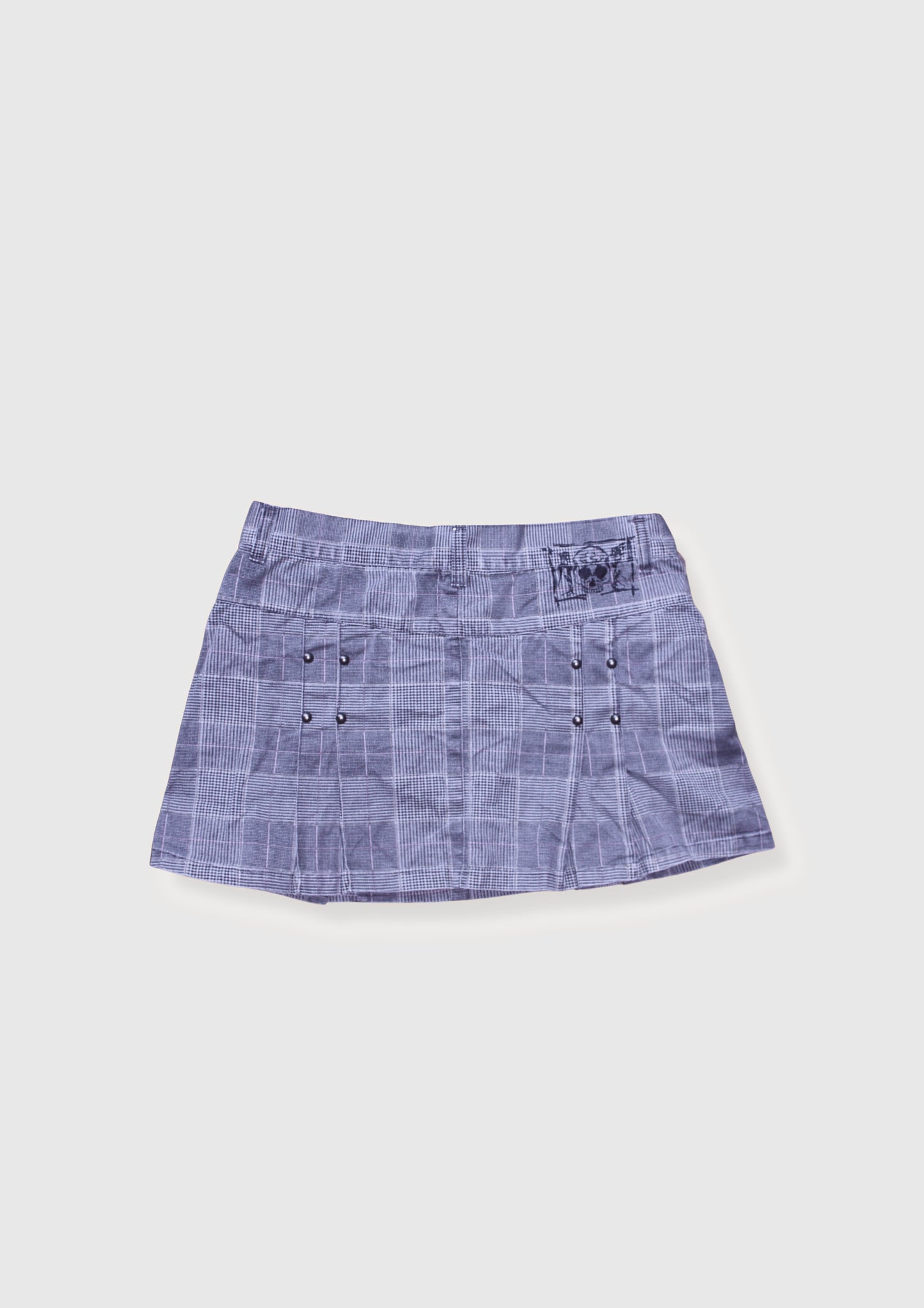 STUDDED PLAID PLEATED MINI SKIRT