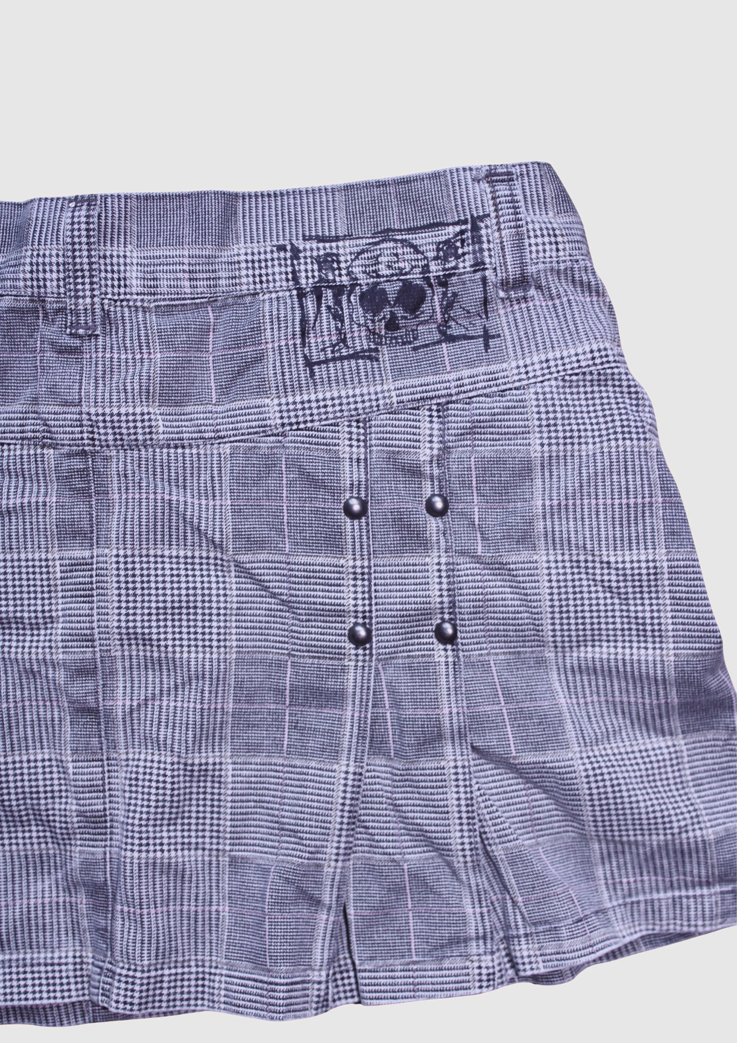 STUDDED PLAID PLEATED MINI SKIRT