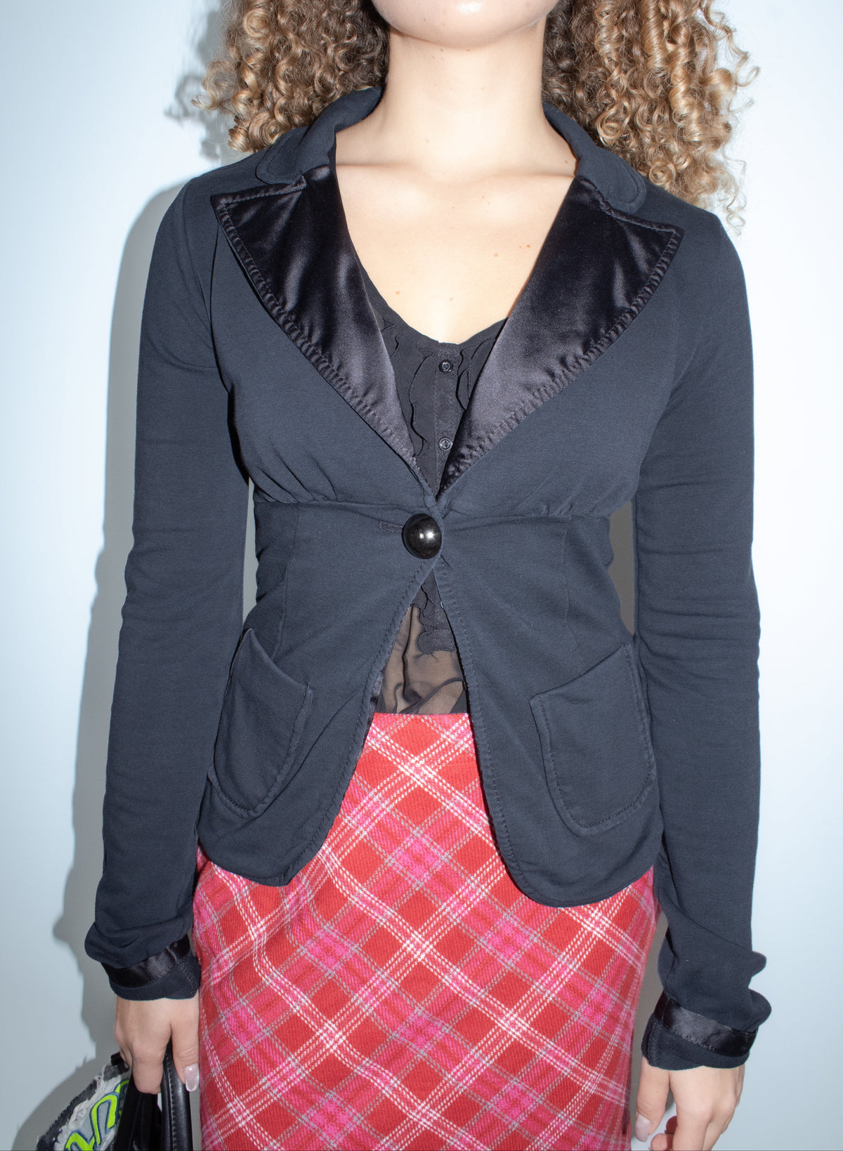 black shinny collar jacket