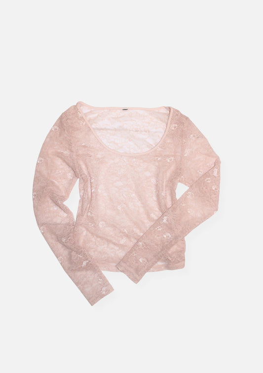 BALLERINA PINK LONG-SLEEVE LACE TOP