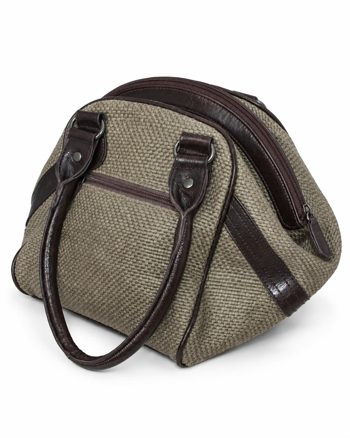 brown woven bowling bag