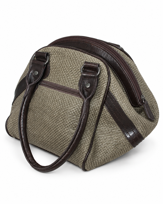 brown woven bowling bag