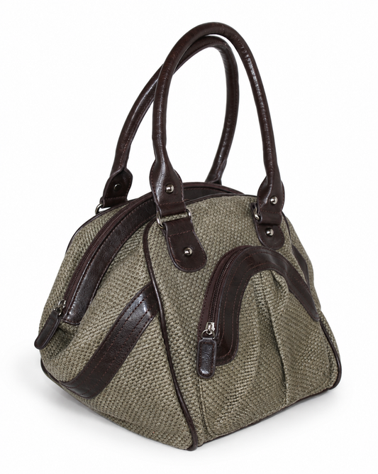 brown woven bowling bag