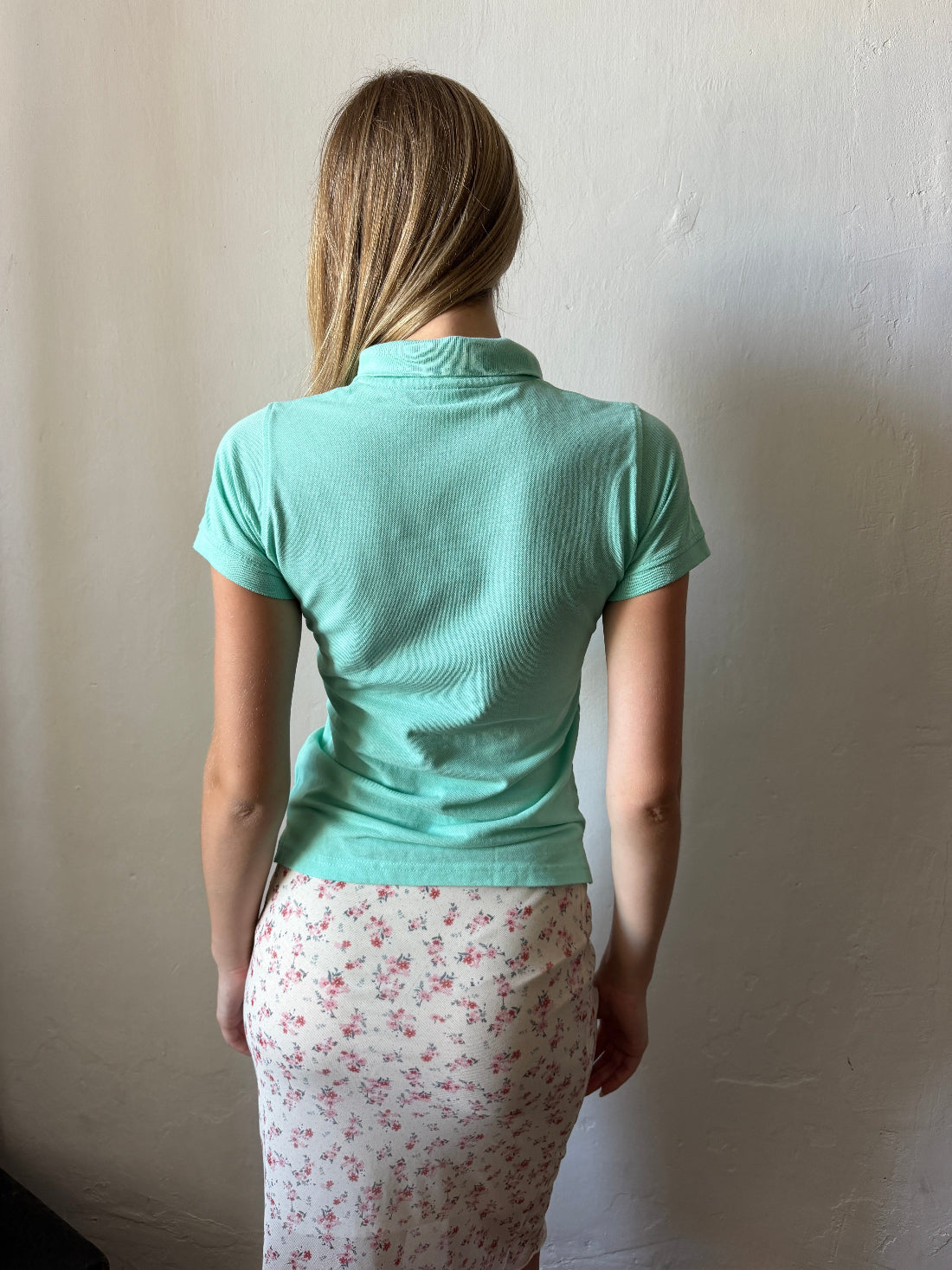 Mint fitted polo top with button placket