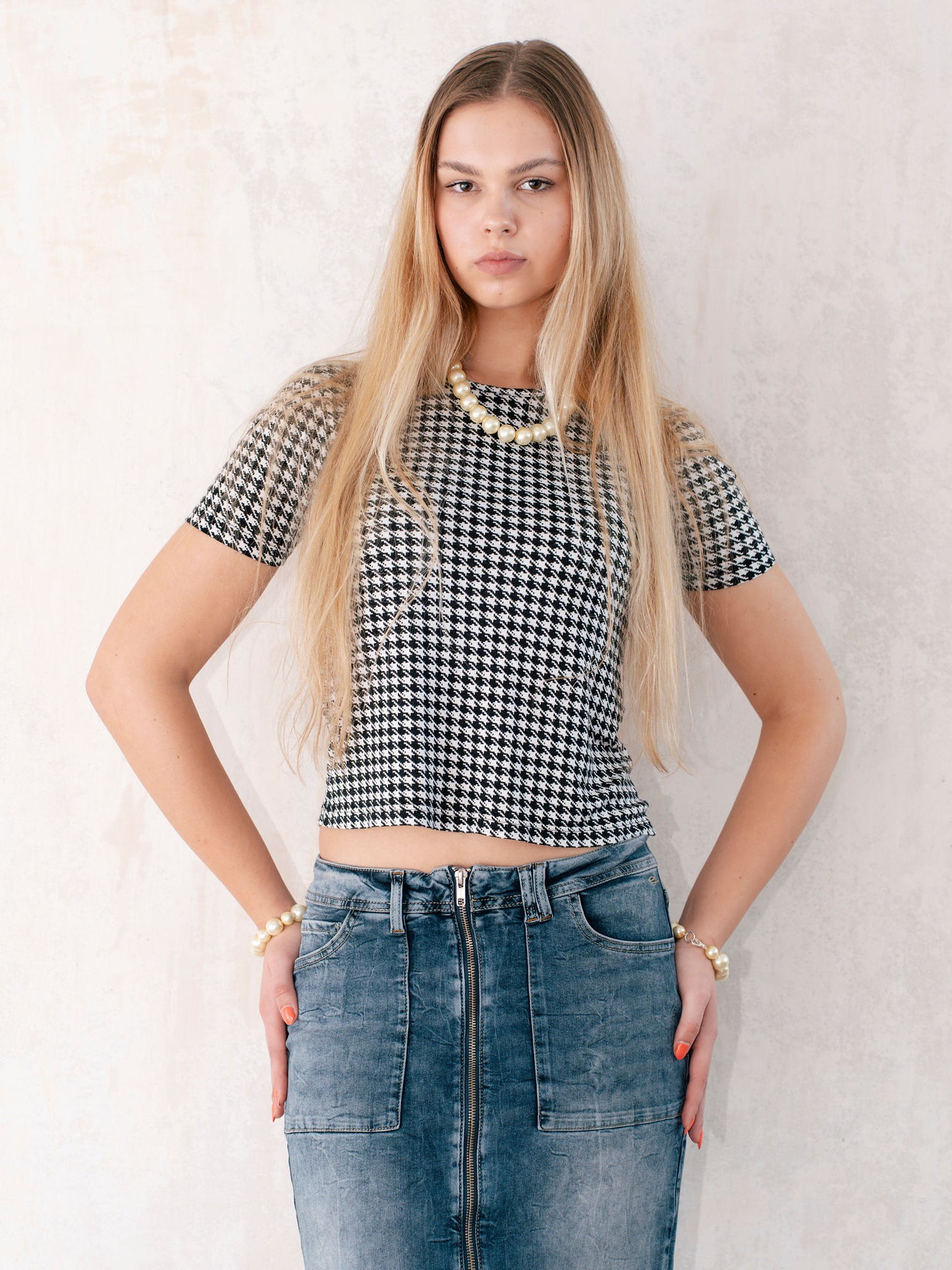 HOUNDSTOOTH PRINT T-SHIRT