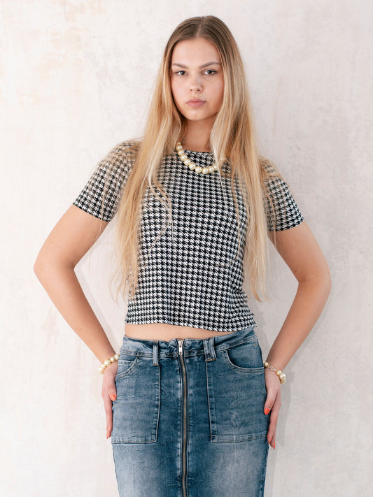 HOUNDSTOOTH PRINT T-SHIRT