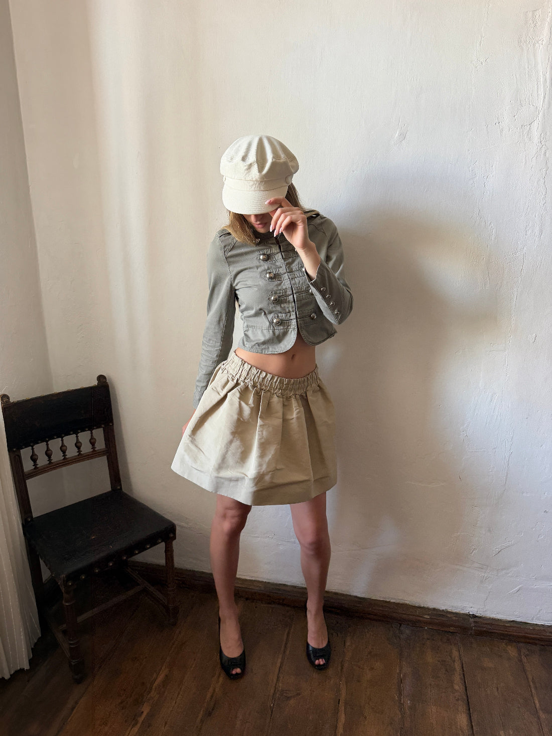 Vintage Valentino beige bubble hem mini skirt